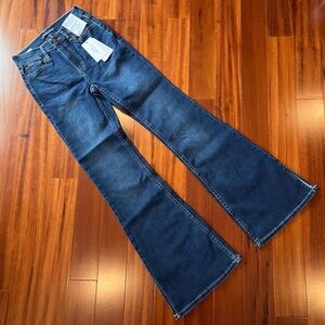 New NWT Calvin Klein Jeans‎ Dark Blue Super High Rise Flare Denim Size 24 Tall
